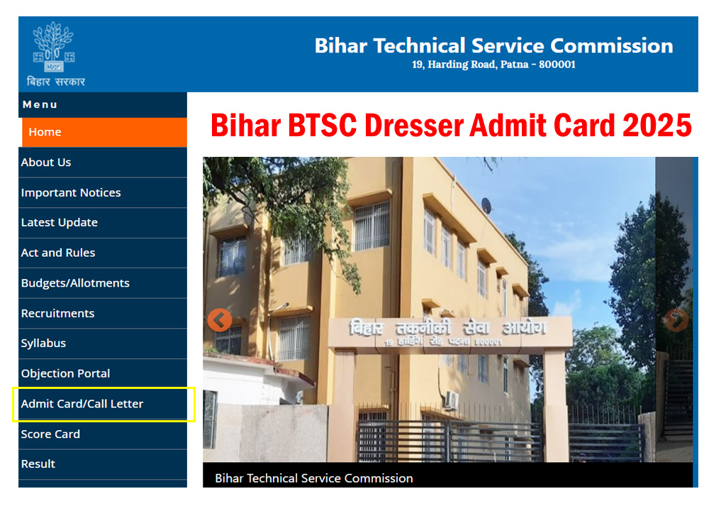 Bihar BTSC Dresser Admit Card 2025